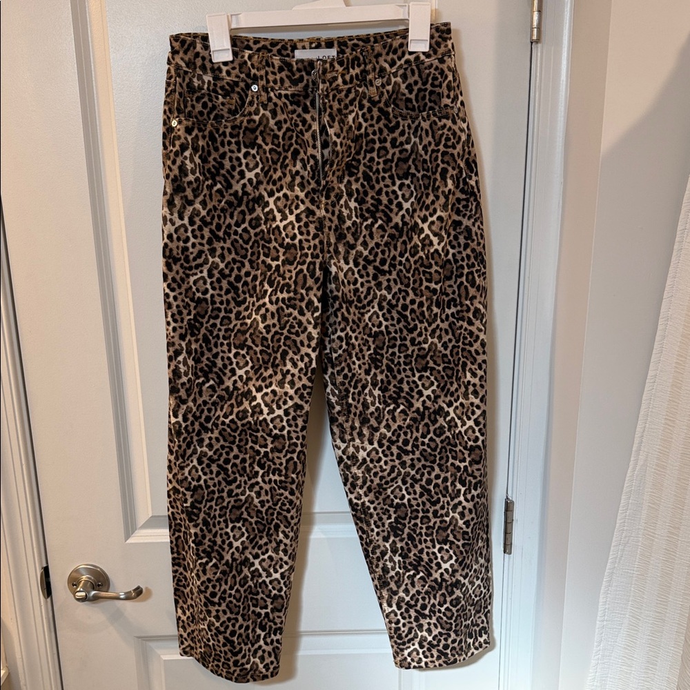 LOFT Leopard Print Barrel Jeans/Pants in Brown and Black